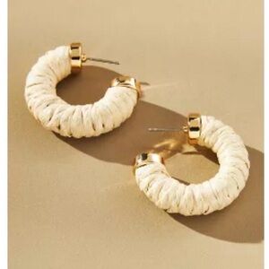 Anthropologie Cream Raffia and Gold Hoop Earrings